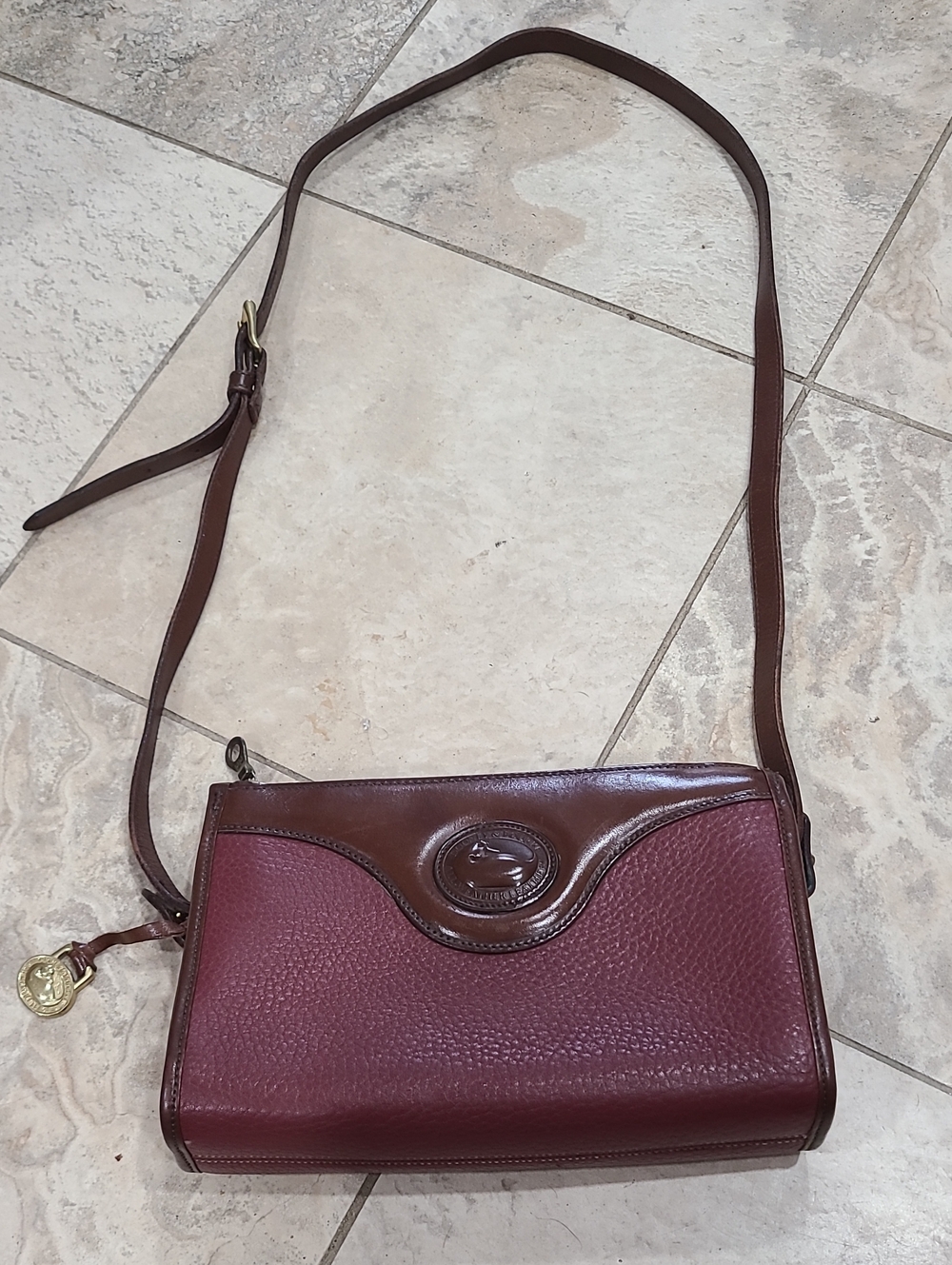 Dooney & Bourke Maroon and Brown Leather Crossbody Bag